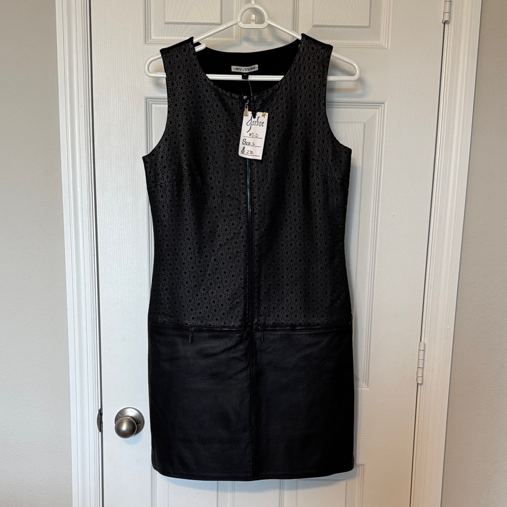 My Tribe Black Sleeveless Perforated Faux Leather Mini Dress